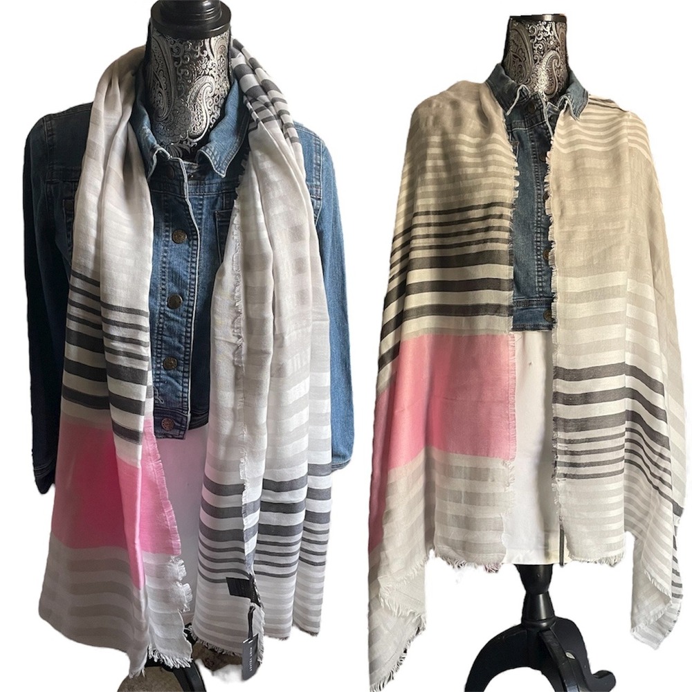 Mint Velvet Striped Scarf Pink Grey White Oversized Lightweight‎